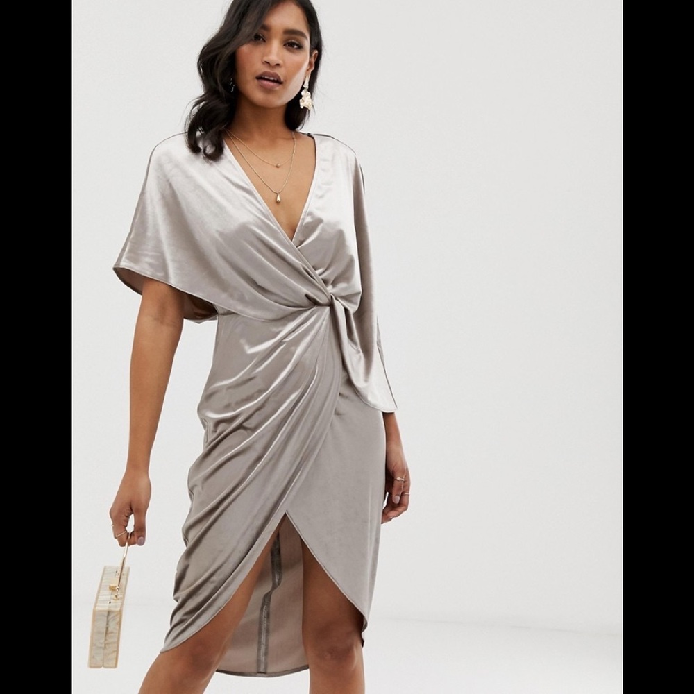 New With Tags ASOS Velvet Midi Dress with Asymmetric Kimono Sleeves